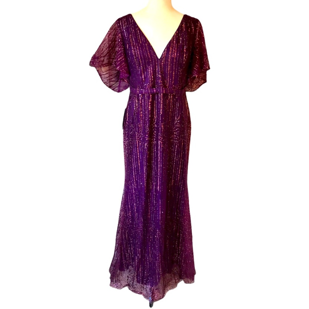 Sequined V-Neck Purple Maxi Dress with Flutter Sleeves